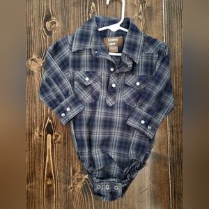 Plaid button onesie